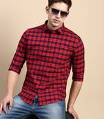 men's long sleeves other checks red shirt