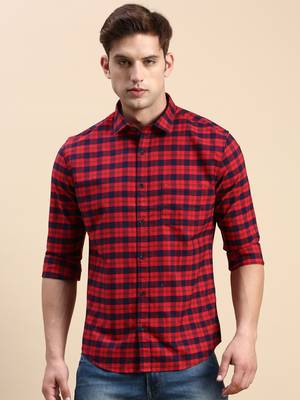men's long sleeves other checks red shirt 2
