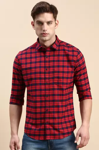 men's long sleeves other checks red shirt