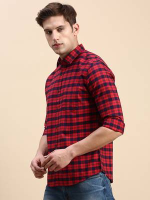 men's long sleeves other checks red shirt 3
