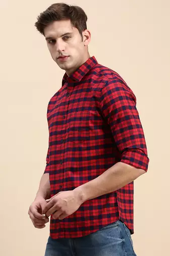 men's long sleeves other checks red shirt