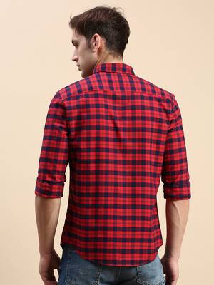 men's long sleeves other checks red shirt 4
