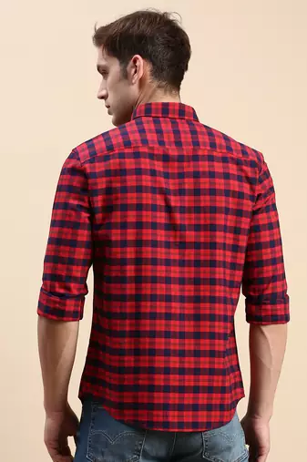 men's long sleeves other checks red shirt