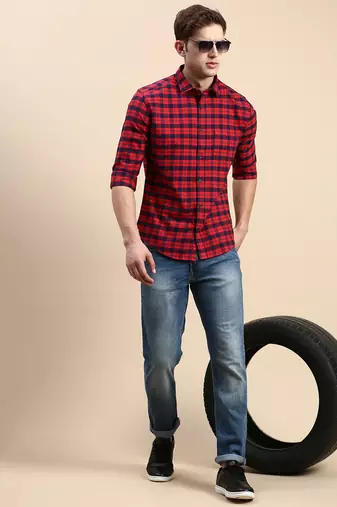 men's long sleeves other checks red shirt