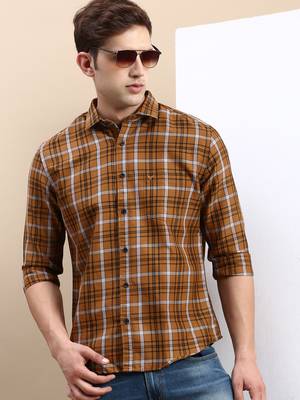 men's long sleeves other checks mustard shirt 1
