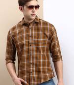 men's long sleeves other checks mustard shirt