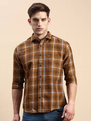 men's long sleeves other checks mustard shirt 2