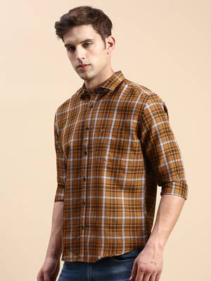 men's long sleeves other checks mustard shirt 3