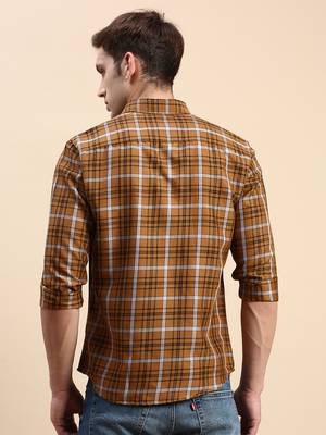 men's long sleeves other checks mustard shirt 4