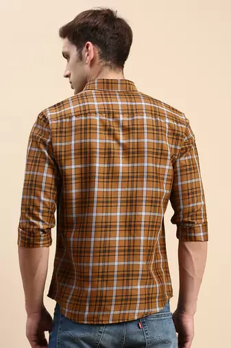 men's long sleeves other checks mustard shirt