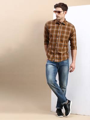 men's long sleeves other checks mustard shirt 5