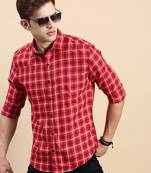 men's long sleeves checked red shirt