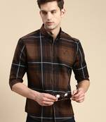 Showoff men's long sleeves other checks coffee brown shirt