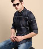 men's long sleeves other checks navy blue shirt