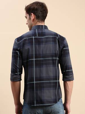 men's long sleeves other checks navy blue shirt 4