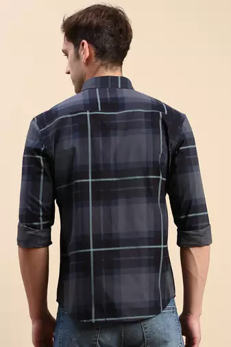 men's long sleeves other checks navy blue shirt