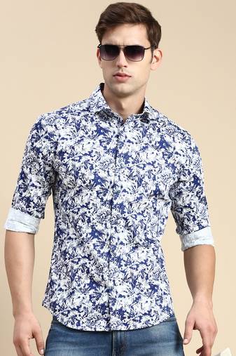 men's long sleeves abstract blue shirt