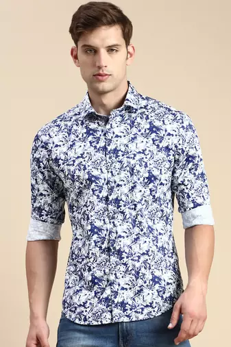 men's long sleeves abstract blue shirt
