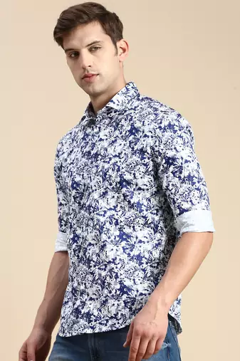 men's long sleeves abstract blue shirt