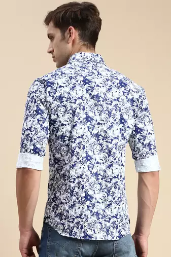 men's long sleeves abstract blue shirt