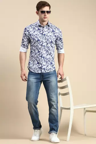 men's long sleeves abstract blue shirt