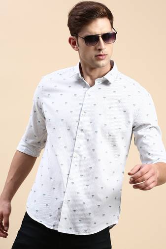 men's long sleeves vertical stripes off white shirt