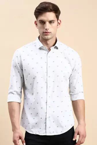 men's long sleeves vertical stripes off white shirt