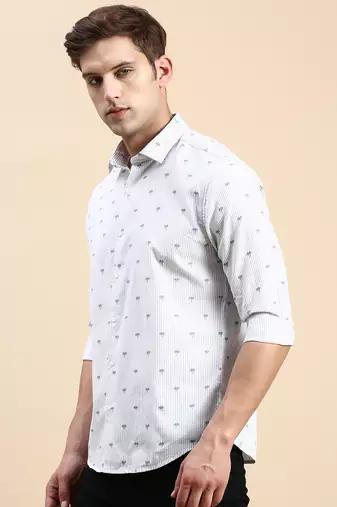 men's long sleeves vertical stripes off white shirt