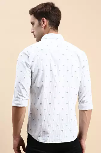 men's long sleeves vertical stripes off white shirt