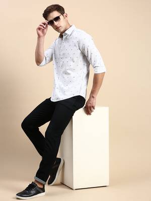 men's long sleeves vertical stripes off white shirt 5