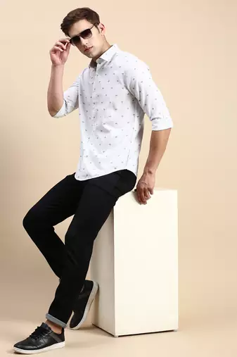 men's long sleeves vertical stripes off white shirt