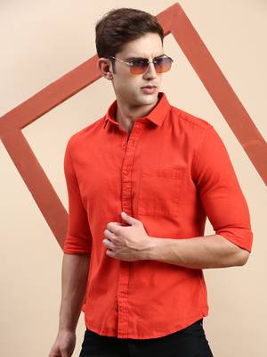 men's long sleeves solid orange shirt 1