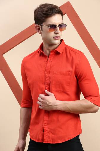 men's long sleeves solid orange shirt