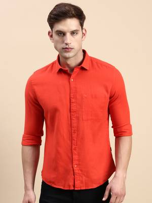 men's long sleeves solid orange shirt 2