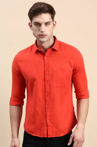 men's long sleeves solid orange shirt