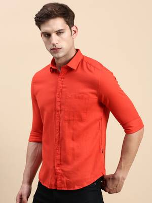 men's long sleeves solid orange shirt 3