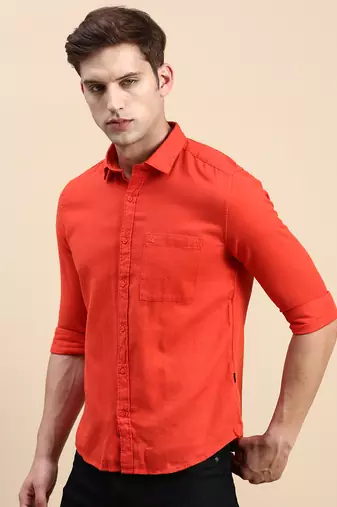 men's long sleeves solid orange shirt