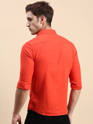 men's long sleeves solid orange shirt 4