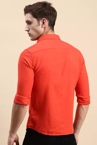 men's long sleeves solid orange shirt