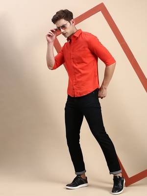 men's long sleeves solid orange shirt 5