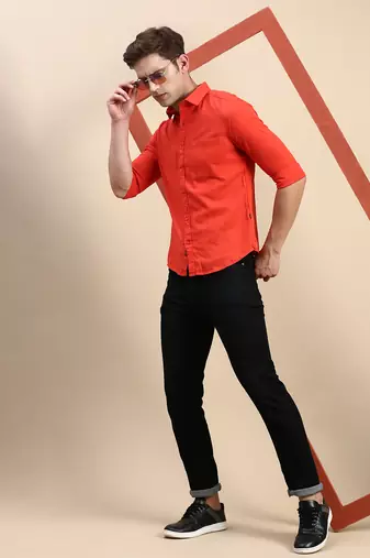 men's long sleeves solid orange shirt