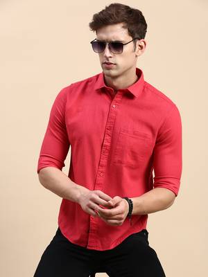 men's long sleeves solid magenta shirt 1