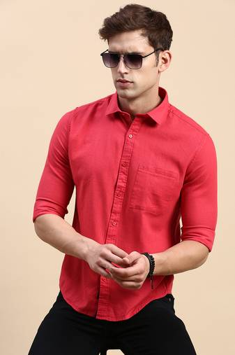 men's long sleeves solid magenta shirt