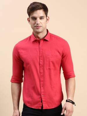 men's long sleeves solid magenta shirt 2
