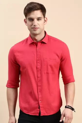 men's long sleeves solid magenta shirt