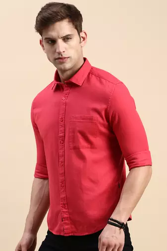 men's long sleeves solid magenta shirt