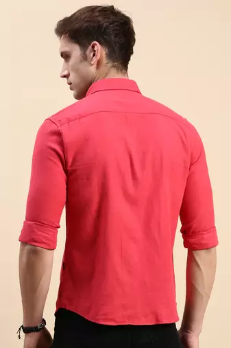men's long sleeves solid magenta shirt