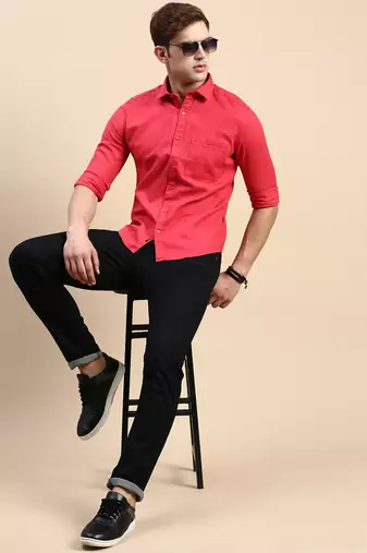 men's long sleeves solid magenta shirt