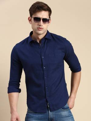 men's long sleeves solid navy blue shirt 1