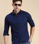 men's long sleeves solid navy blue shirt